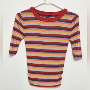 ICONE Multicolor Striped Knit Short Sleeve Sz XS Stretchy Layering  Top
